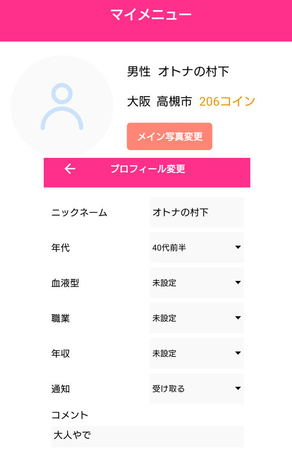 おとなメールに登録したプロフィール