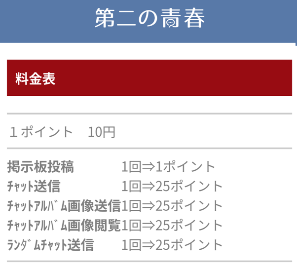 第二の青春の料金